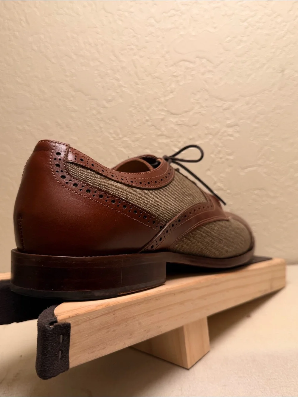 Classic Brown Leather and Olive Fabric Cap-Toe Derby